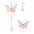 1 Pairs Of Women Earrings Alloy Retro Style Asymmetric Butterfly shape Earrings gold