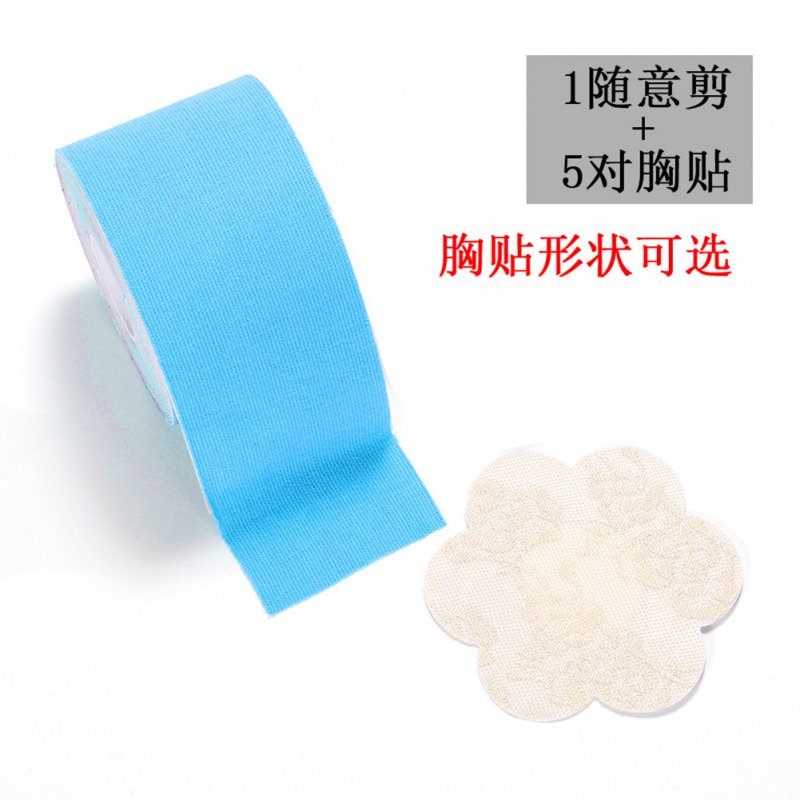 1 Roll of Lifting Nipple Stickers  + 5 Pairs of Lace Disposable Breast Stickers 2 blue_free size