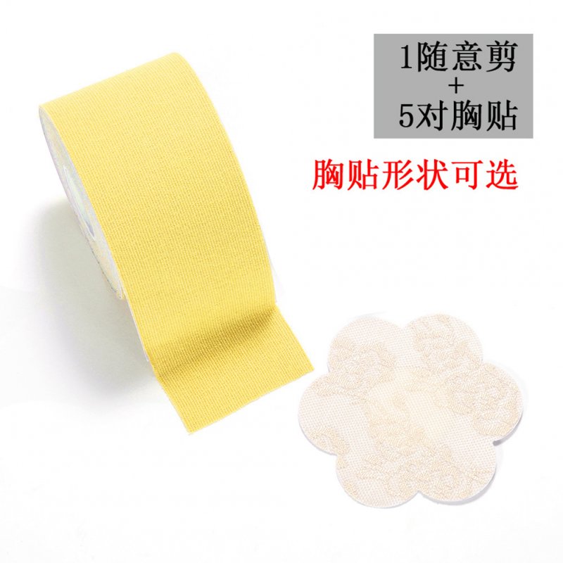 1 Roll of Lifting Nipple Stickers  + 5 Pairs of Lace Disposable Breast Stickers 4 yellow_free size