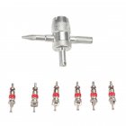 1 Set 4 in 1 Disassembly Tool Valve Cores Applicable For Cars Trucks Motorcycles Bicycles Silver Tool 1   6 valve cores