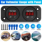 1 Set Car Motorcycle Dc 12 24v Dual Battery Led Display Voltmeter Voltage Gauge Surface Panel Waterproof Parts black