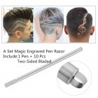 1 Set Hair Styling Eyebrows Beards Pen Stainless Steel Razor Salon Engraved Pen   10 Blades