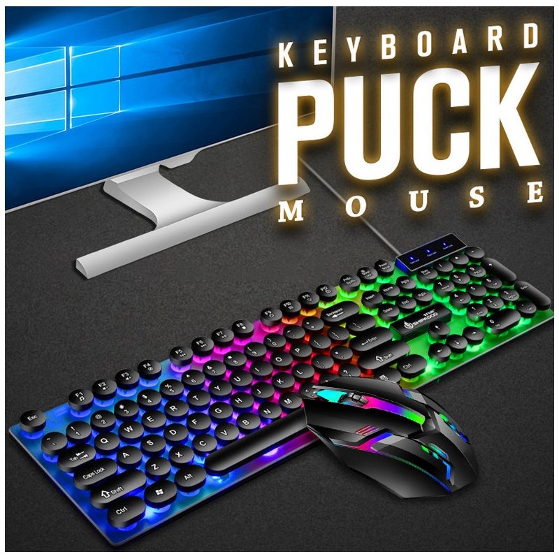 1 Set Mouse  Keyboard  Set Wired Colorful Backlit Usb Ergonomic Gaming 108 Keys Keyboard 3D Rollers Mouse Black suit