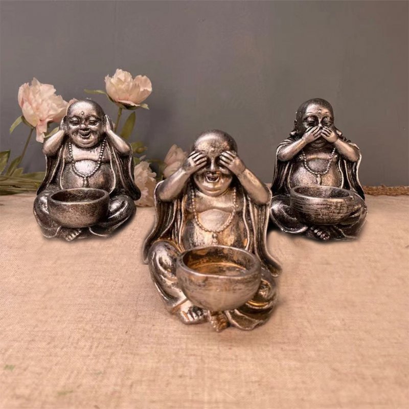 1 Set Of Buddha Statue Ornaments Stone Buddha Candle Holders For Home/garden Buddha Decor Ancient silver
