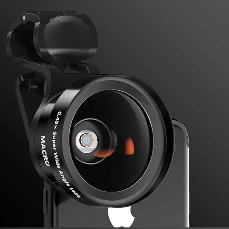 1 Set Of Lens Metal Material Mobile Phone Lens 0.45 Wide Angle Macro 2 In 1 Set External SLR Camera Tools black