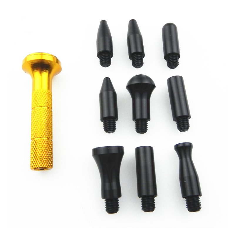 1 Set Paintless Car Dent Repair Hail Removal Tools Kit Tap Down Pen With 9 Heads Tools-M15 Yellow