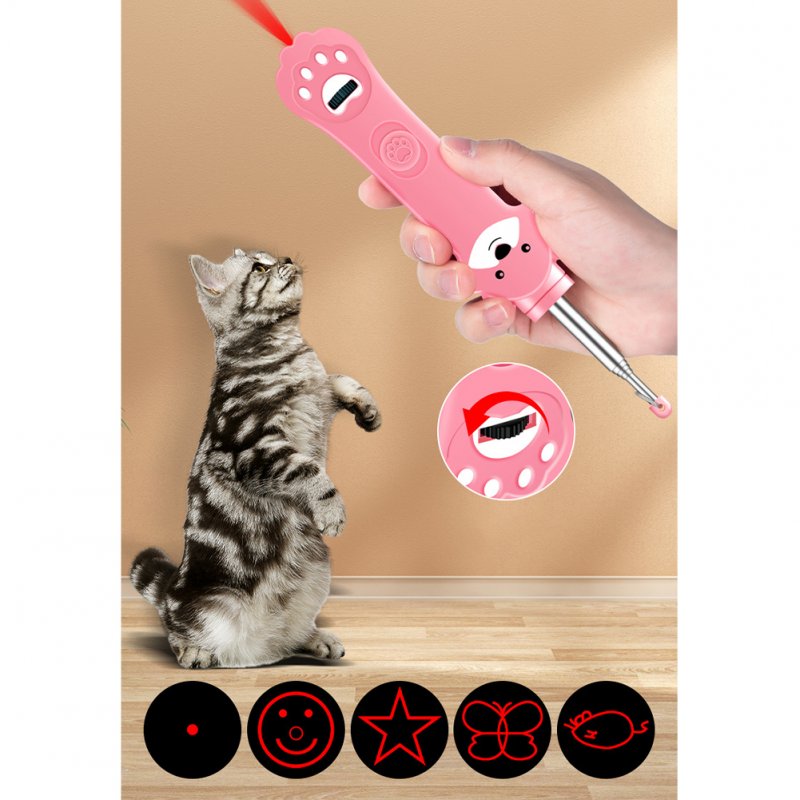 Cat Teaser Stick 5 Pattern Usb Rechargeable Infrared Light Multifunctional Pet Comb Pet Training Supplies Pink Two in one