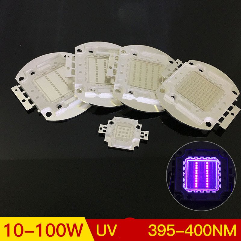 10-100W UV Purple LED Chip High Power Lighting Beads with Copper Bracket for Manicure UV purple light 395-400NM