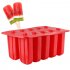 10 Cells Ice Cream Popsicle Frozen Mold Silicone Ice Cream Lolly Maker Mould Ice Tray with Cover Lid red