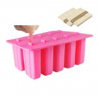10 Cells Ice Cream Popsicle Frozen Mold Silicone Ice Cream Lolly Maker Mould Ice Tray with Cover Lid Pink