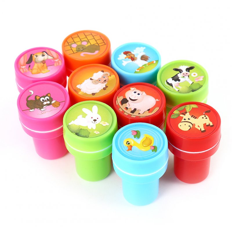 10 PCs Assorted Farm Animals Stamps Kids Party Favors Event Supplies for Birthday Party Gift Toys Boy Girl Pinata Fillers