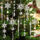 10 PCs Christmas Tree Decoration Crystal Ornaments Hanging Acrylic Snowflake Icicle Ornaments For Christmas Tree Winter New Year Party