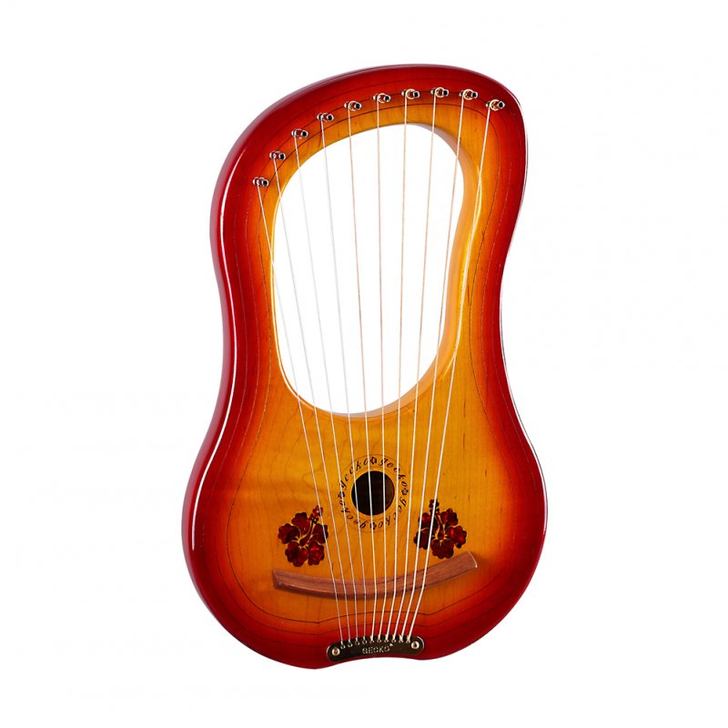 10-String Wooden Lyre Harp Metal Strings Mahogany Solid Wood String Instrument with Carry Bag