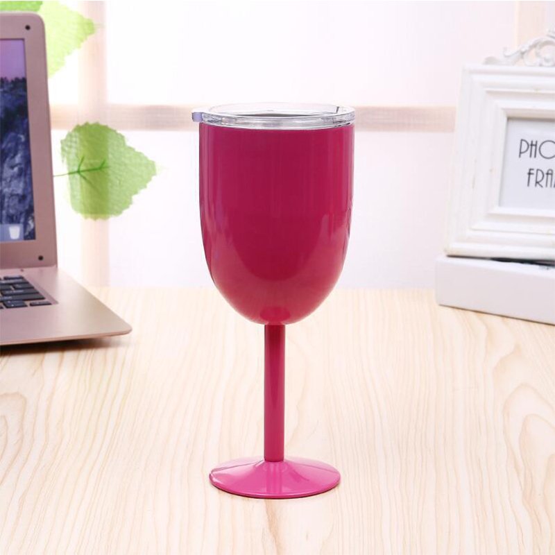 10 oz Double-deck Insulation Cocktail Tumbler Wine Cup Stainless Steel Goblet Mug with Lid