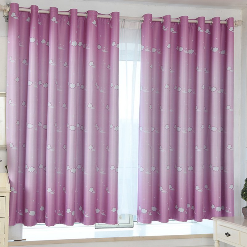 100*200cm Blackout Curtain Cloud Print Perforated Drapes for Home Bedroom Balcony Decoration Pink_100*200cm (W*H)