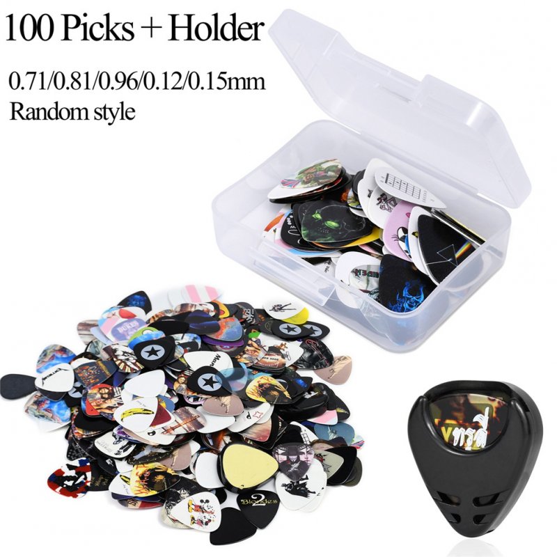 100 pcs/set Guitar Pick Celluloid Rock Printing Random Pick + Pick Holider