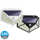 100LEDs Solar Wall Light Lamp 3 Modes Four Sided Illumination Motion Sensor Street Night Lighting white 1PC