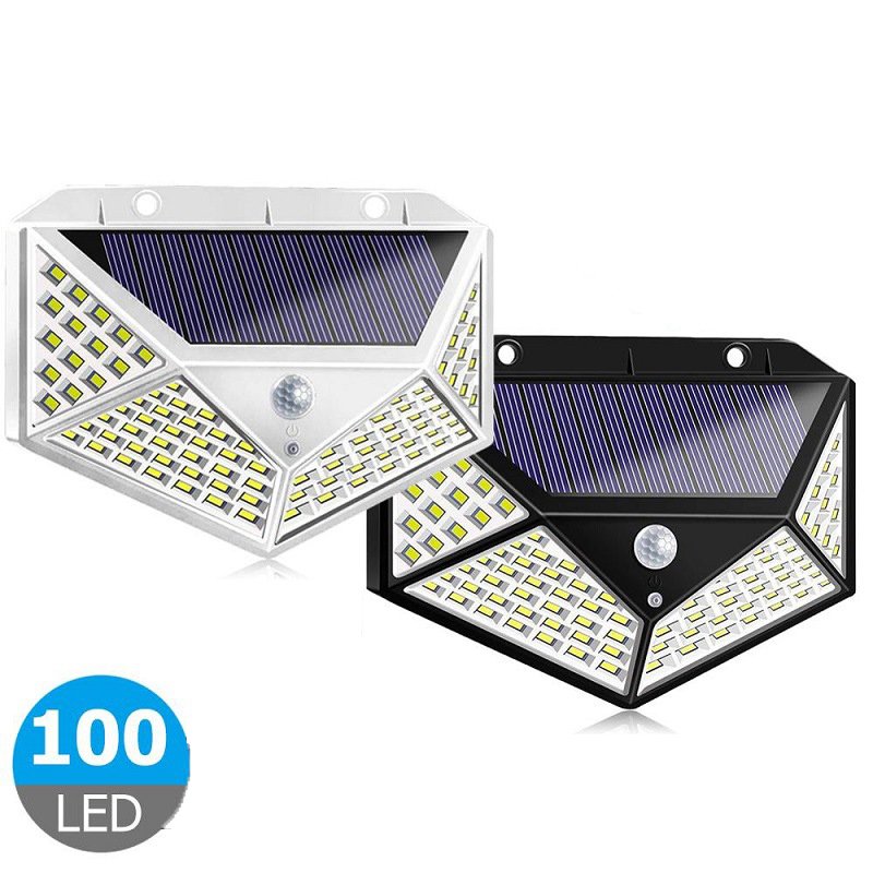 100LEDs Solar Wall Light Lamp 3 Modes Four-Sided Illumination Motion Sensor Street Night Lighting white_1PC