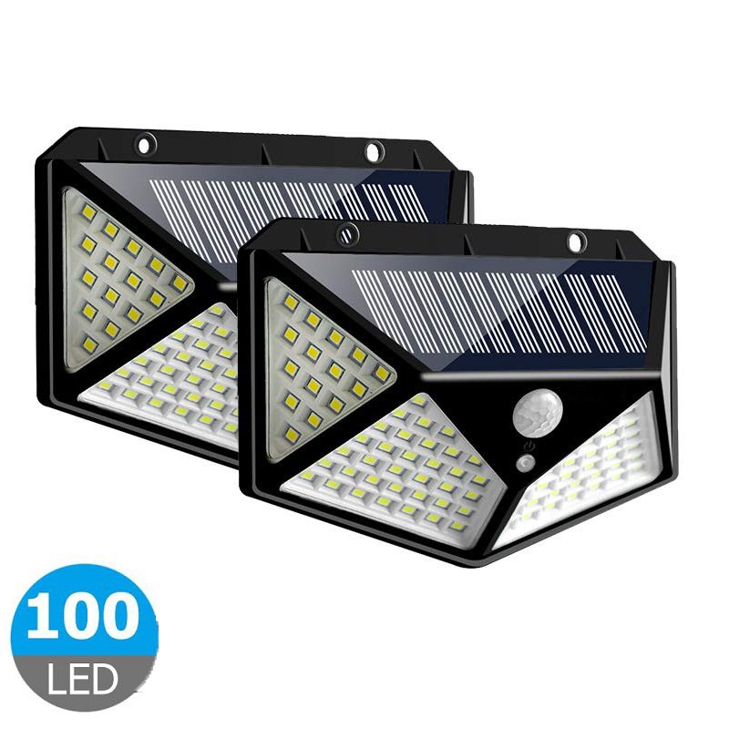 100LEDs Solar Wall Light Lamp 3 Modes Four-Sided Illumination Motion Sensor Street Night Lighting black_1PC