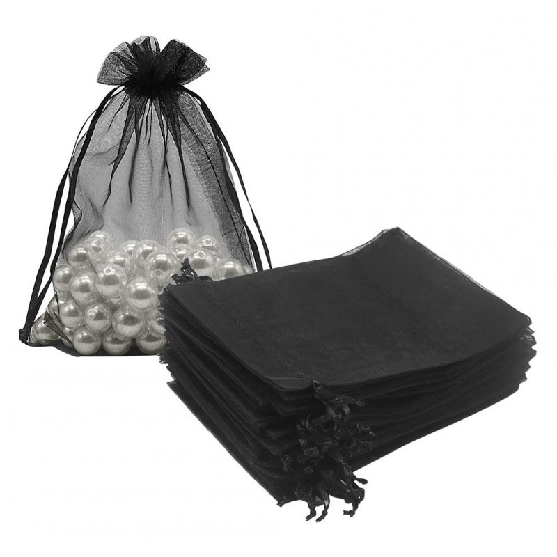 100Pcs Organza Bags Mesh Candy Bags Drawstring Jewelry Pouches for Present Wedding Giveaways 5in x 7in/ 13 x 18cm black