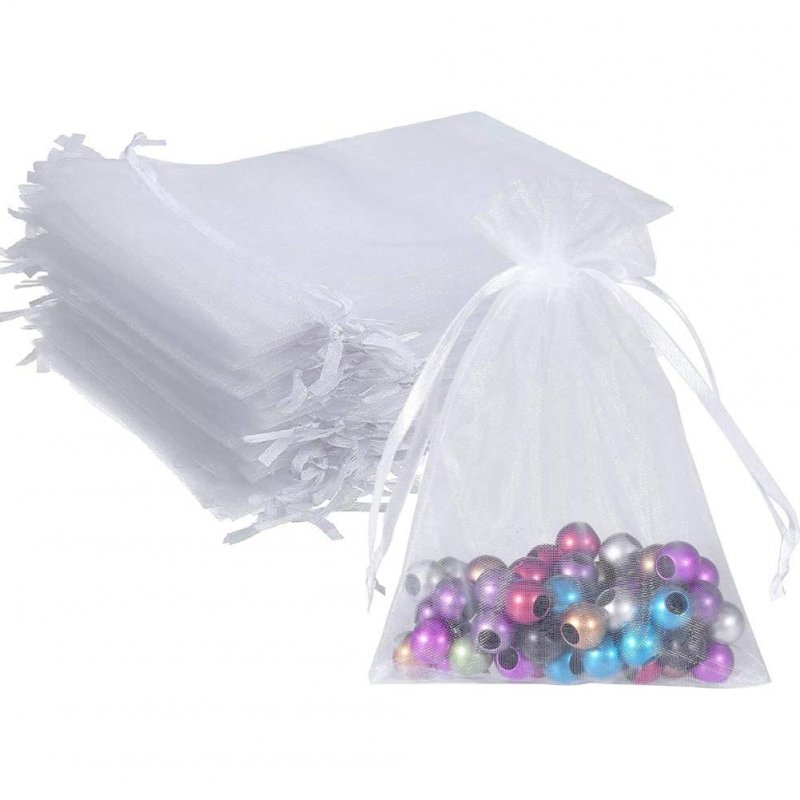 100Pcs Organza Bags Mesh Candy Bags Drawstring Jewelry Pouches for Present Wedding Giveaways 5in x 7in/ 13 x 18cm white