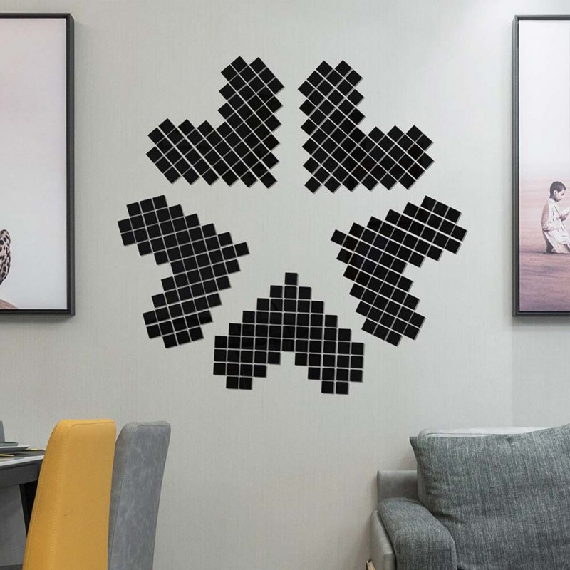 100Pcs/set Acrylic Mirror Wall Sticker Self-adhesive 3D Wallpaper DIY Home Decoration 2*2cm black