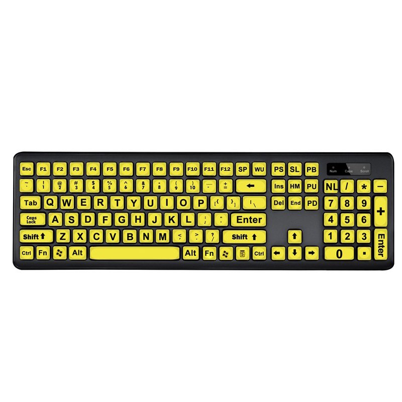 104-Keys Computer Keyboard 1.35m Cable Ergonomic Design Wired Keyboard USB Interface Plug and Play Clear Keys for The aged People yellow