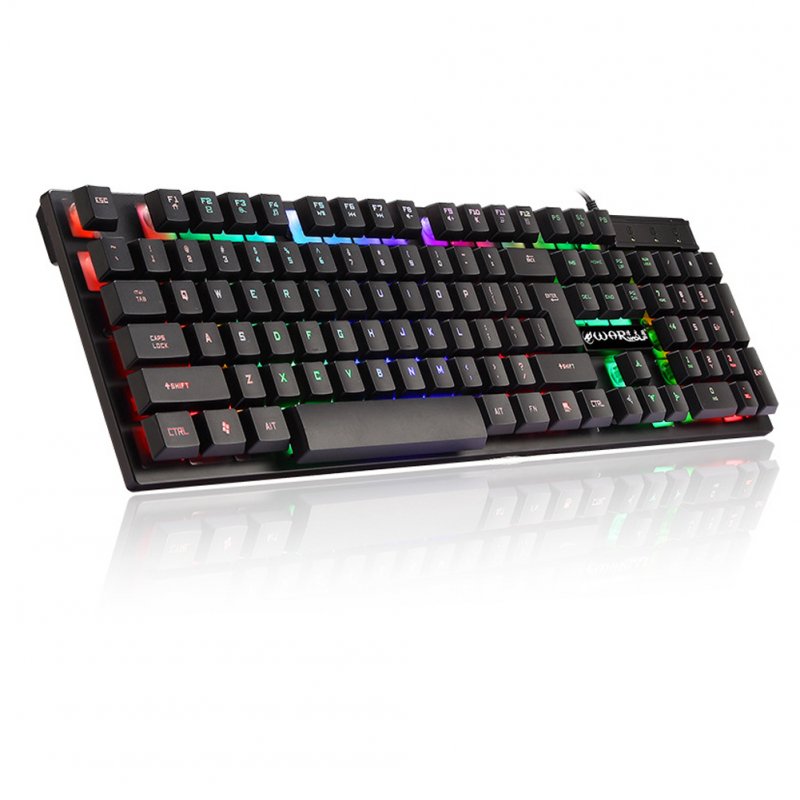 104 Keys USB Wired Pro Gaming Keyboard with 7 Colors LED Backlit Gaming Keyboard for PC Desktop Black character glow version