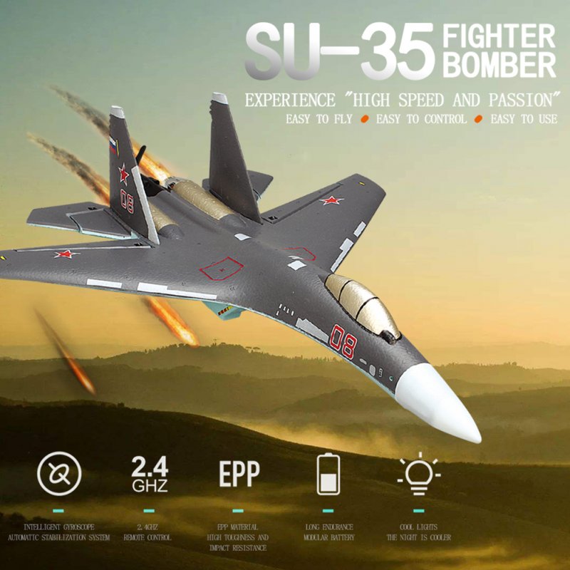 SU-35 2.4G Remote Control Glider 6--axis Gyro Fixed Wing 6D Inverted Flight LED Night Flight Model Aircraft Toy