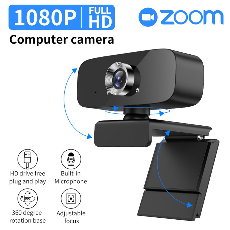 1080p High-definition Webcam Video Conference Computer Camera With Microphone black