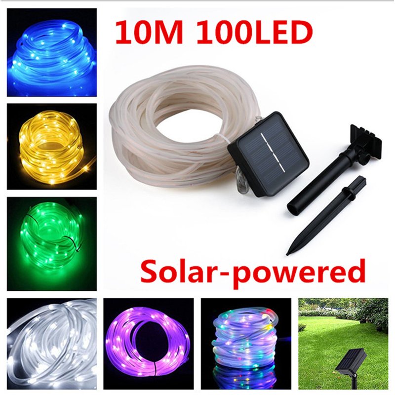 10M 100LED Waterproof Solar-powered Pipe String Lights Garden Yard Home Party Decoration Colorful