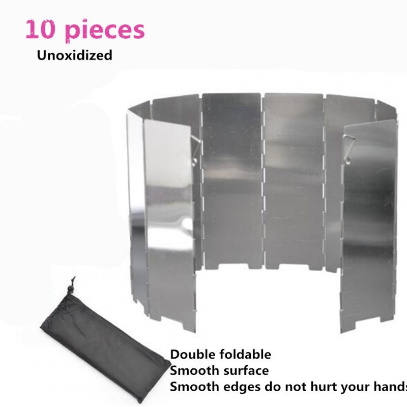 10PCS Outdoor Pinic BBQ Cooking Wind Shield Ultra-Light Foldable Alloy Camping Cooker Gas Stove Wind Shield Silver_10 pieces