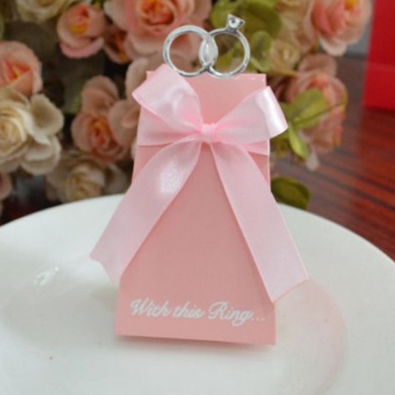10PCs Pink Artistic Wedding Diamond-ring Candy Box with Ribbons Birthday Shower Party Candy Boxes