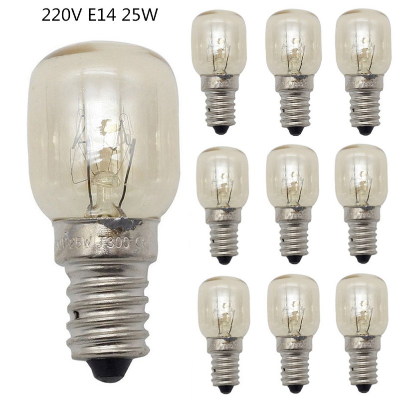 10Pcs 15W/25W E14 220V 300 Degree High Temperature Resistant Microwave/Oven Bulb Silver