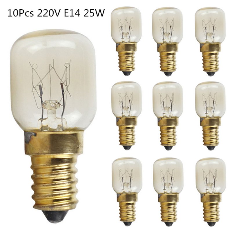 10Pcs 15W/25W E14 220V 300 Degree High Temperature Resistant Microwave/Oven Bulb Gold