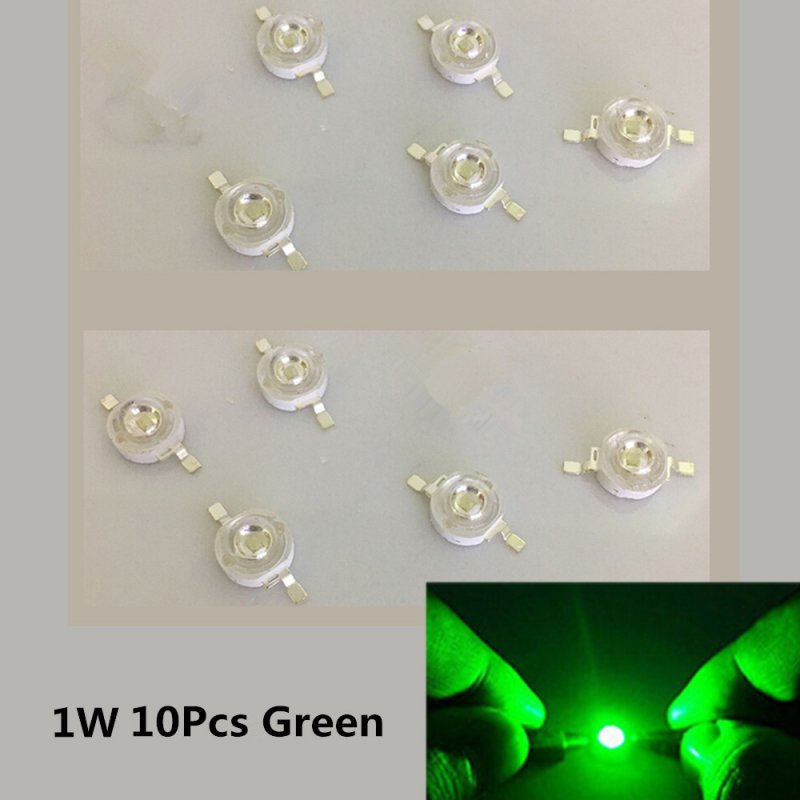 10Pcs/Set 1W LED Super Bright Lamp Beads Night Light for Flashlight Stage Yard Bulb Green light 520-525NM