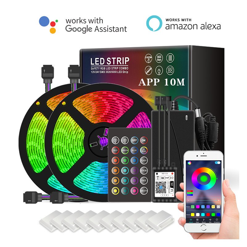 10m 5050 RGB LED Stripe Smart WiFi APP Remote Control String Light 300 LEDs Work with Alexa Google Asistant US plug