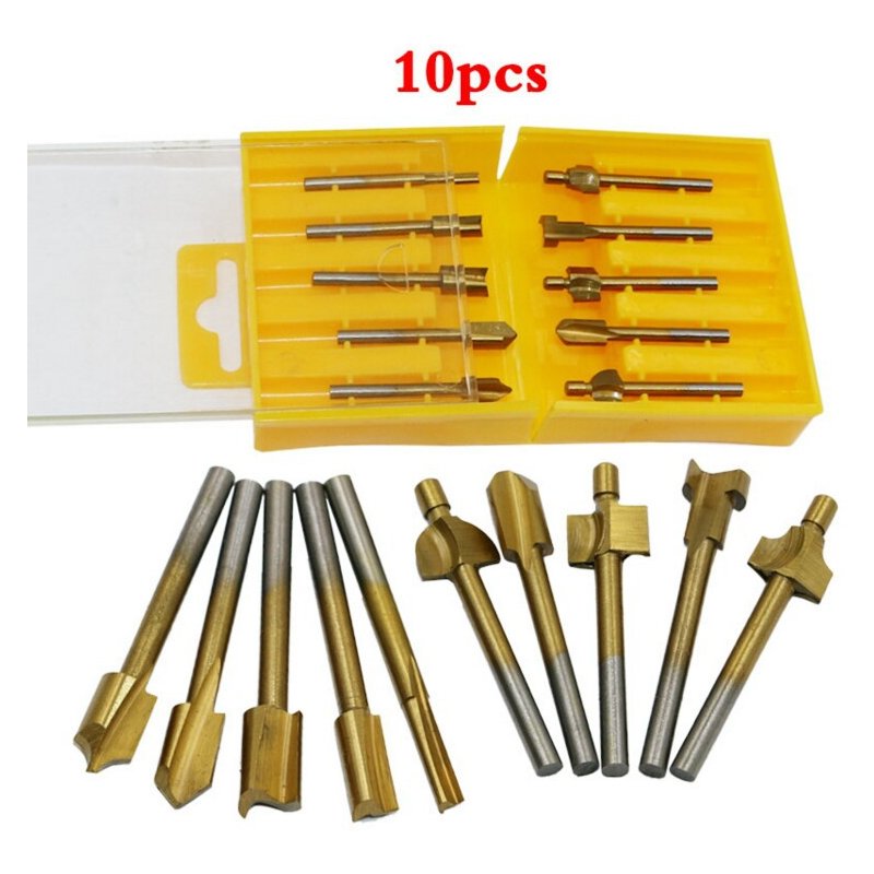 10pcs 1/8in HSS Coated Woodworking Router Bits Wood Cutter Milling for Dremel 10 pieces / set