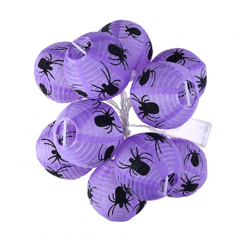 10pcs LED Halloween Purple Spider Light-emitting Paper Lantern Folding Hand-held Lantern Haunted Festival Scene Decorative Warm white