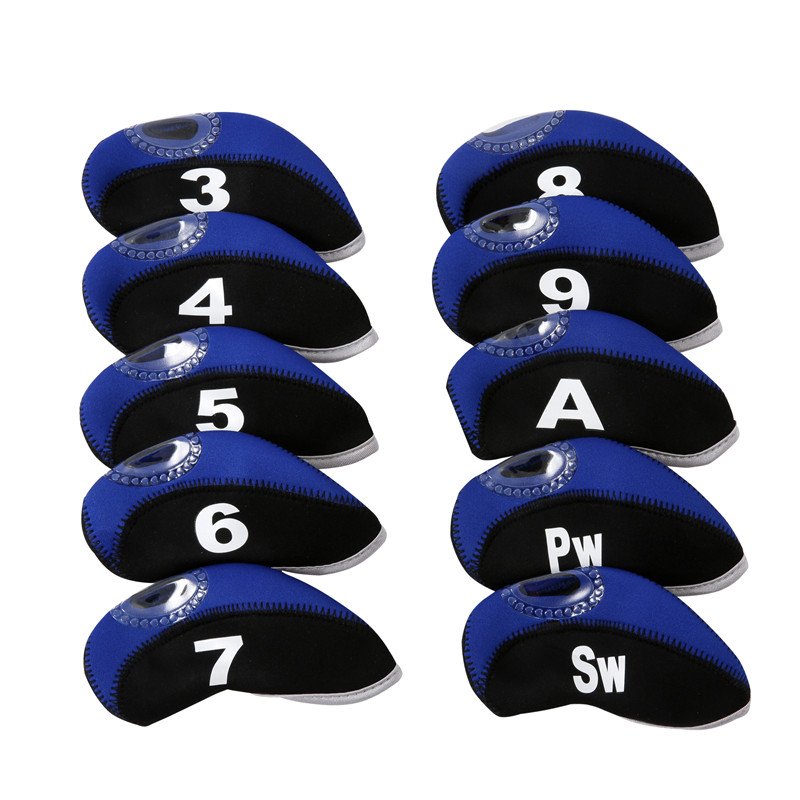 10pcs/set Number Pattern Golf Iron Rod Head Covers Protector Golf Rod Sleeve Accessories Black sapphire blue