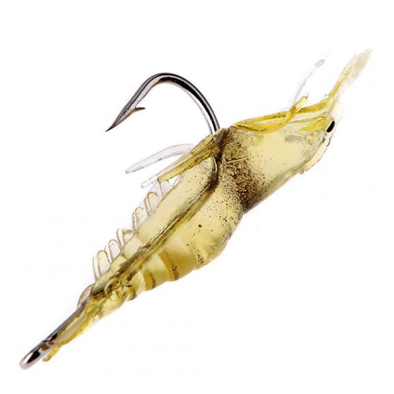 10pcs/set Silicone Shrimp Fishing Simulation Soft Prawn Lure Hook Tackle Bait Transparent yellow_Hook