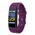 115plus Smart Watch With Sport Modes Waterproof Watches Heart Rate Blood Pressure Sleep Monitor 0.96 Inch Touch Screen Fitness Tracker Purple