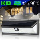 118 Led Solar Lamp 3 Modes Super Bright Ip65 Waterproof Outdoor Garden Patio Pir Motion Sensor Wall Light 118LED Solar Lamp