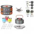 11pcs Camping Cookware Aluminum Alloy Backpacking Gear Mess Kit With Cooking Pot Kettle Frying Pan 2 Stainless Steel Plates 3 Stainless Steel Cups 2 Tablewares 