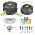 11pcs Camping Cookware Aluminum Alloy Backpacking Gear Mess Kit With Cooking Pot Kettle Frying Pan 2 Stainless Steel Plates 3 Stainless Steel Cups 2 Tablewares 