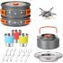 11pcs Camping Cookware Aluminum Alloy Backpacking Gear Mess Kit With Cooking Pot Kettle Frying Pan 2 Stainless Steel Plates 3 Stainless Steel Cups 2 Tablewares 