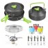 11pcs Camping Cookware Aluminum Alloy Backpacking Gear Mess Kit With Cooking Pot Kettle Frying Pan 2 Stainless Steel Plates 3 Stainless Steel Cups 2 Tablewares 