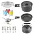 11pcs Camping Cookware Aluminum Alloy Backpacking Gear Mess Kit With Cooking Pot Kettle Frying Pan 2 Stainless Steel Plates 3 Stainless Steel Cups 2 Tablewares 