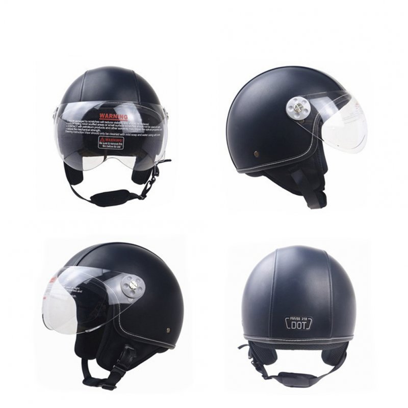 DOT Certification Helmet Leather Cover Scooter Vintage Helmet Classic black L