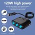 12 24v 120w High Power Car Charger Dual Usb 3 Hole Independent Switch 1 to 3 Cigarette Lighter Multiple Security black